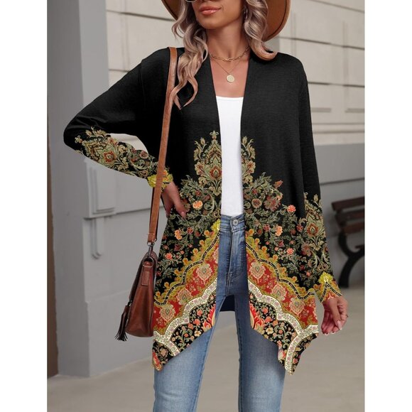 Womens Cardigan Long Sleeve Lightweight Cardigan Draped Open Front Loose Casual - Picture 3 of 5